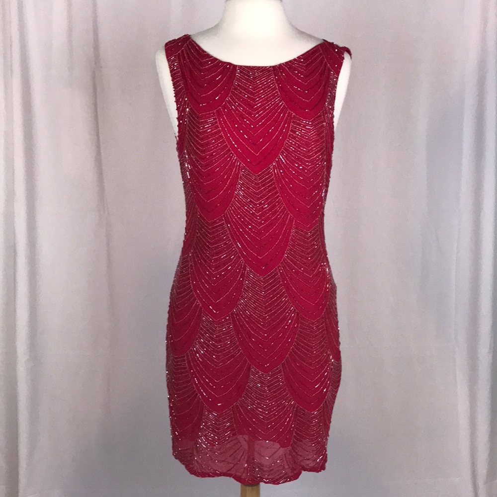 Alice & Olivia Red Beaded Mini Dress